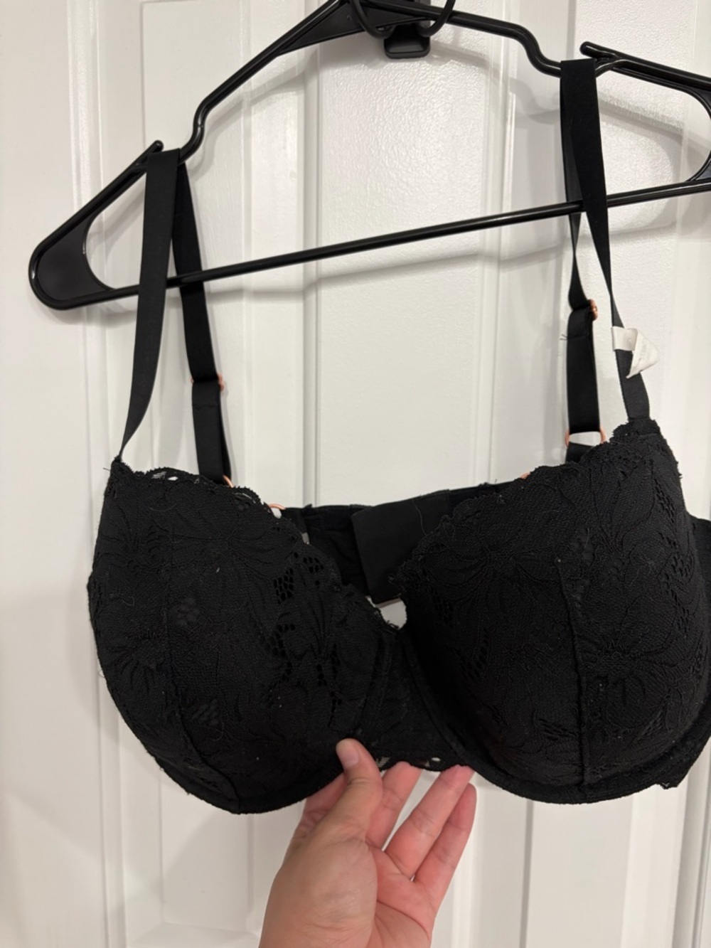 aerie Black Lace Underwire Bra with Floral Overlay